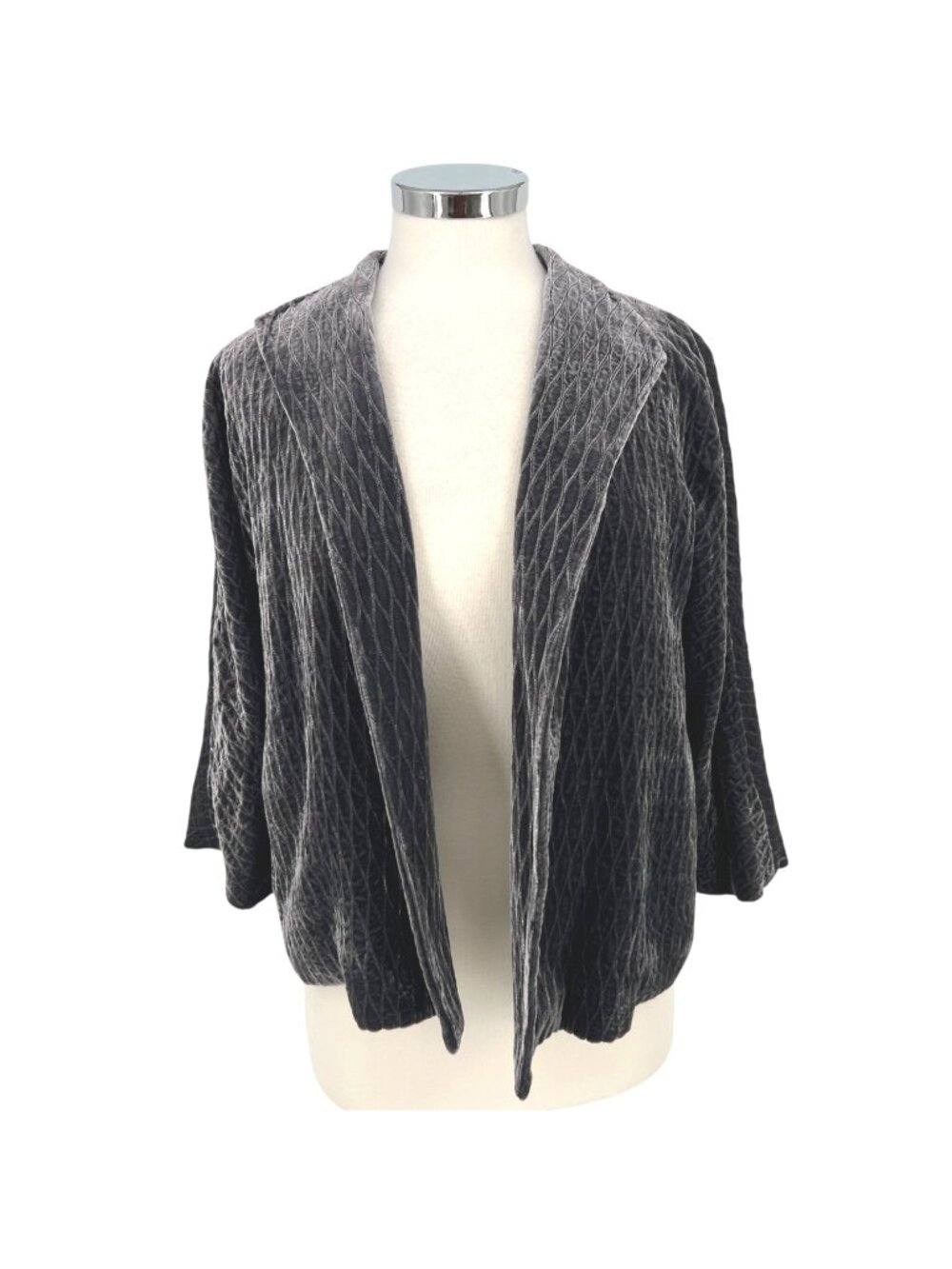 Eileen Fisher Quilted Velvet Lattice Jacket Lightweight Charcoal Gray Size Small